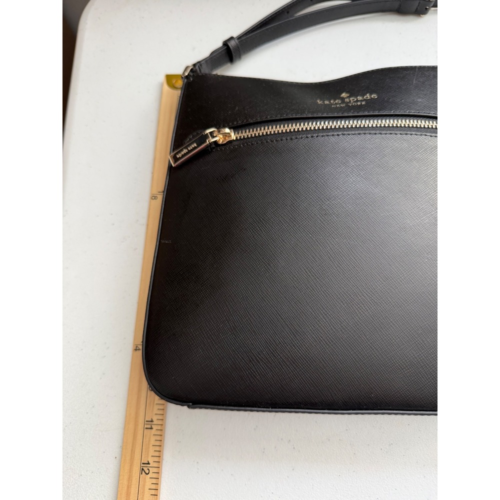 Kate Spade New York Black Saffiano Leather Crossbody‎ Bag Gold Hardware Slim - Picture 10 of 11